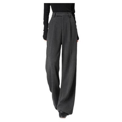 羊毛呢软糯灰色西装直筒阔腿裤