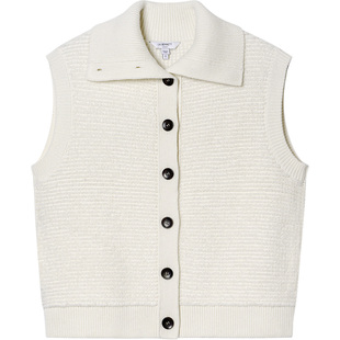 LK BENNETT米色无袖针织开衫2025冬新100%绵羊毛翻领宽松叠穿马甲