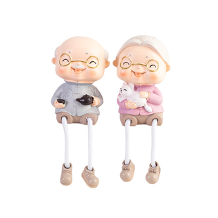 可爱老头老太爷爷奶奶房间装饰吊脚娃娃卡通公仔礼品树脂中式摆件