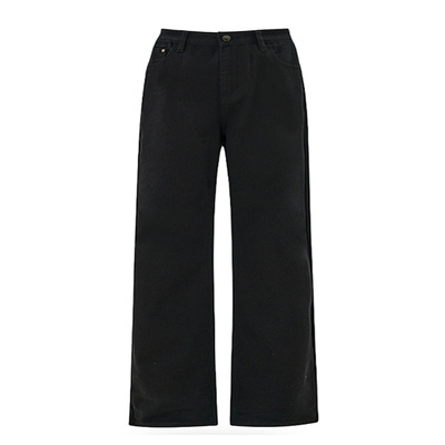 黑色阔腿裤高腰宽松直筒牛仔裤