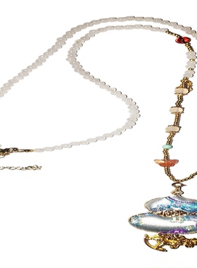 新中式国风宋锦蓝葫芦白玉串珠南红蝴蝶项链女旗袍汉服毛衣链