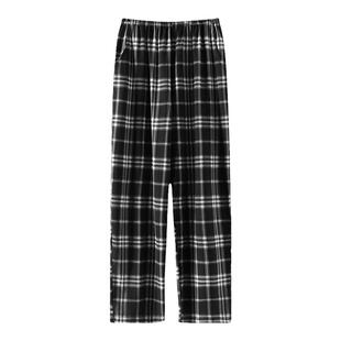格子睡裤女长裤纯棉春秋可外穿宽松大码200斤夏季薄款全棉家居裤