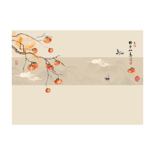 2026新款壁纸立体新中式柿柿如意电视背景墙壁布卧室墙纸客厅壁画