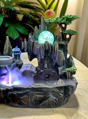 小假山流水喷泉招财鱼缸摆设开业乔迁工艺礼品家居装饰风水轮摆件