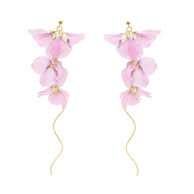「徜徉花海」甜美长款粉色耳饰蚊香盘耳夹女无耳洞设计感耳钉小众