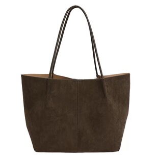 【DL 078】美式复古麂皮大容量托特包单肩腋下手提通勤百搭学院风