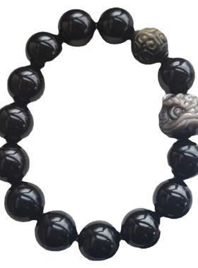 冷酷黑曜石醒狮男士手串