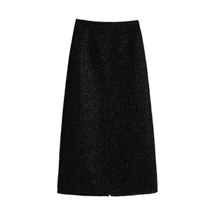 大码胖mm亮丝半身裙女开叉中长款包臀裙显瘦百搭直筒裙一步裙秋冬