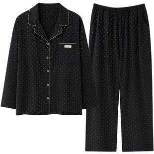 马克公主春秋纯棉情侣睡衣女2026正流行男士黑色波点高级感家居服