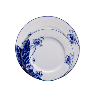 红叶陶瓷景德镇碗碟盘套装家用中式高档瓷器青花瓷餐具荷塘清韵