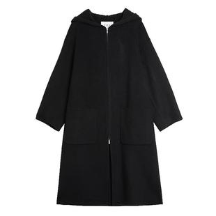 【商场同款】ELLE山羊绒绵羊毛连帽宽松呢大衣女2025冬季新款外套