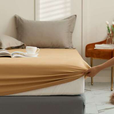 简约纯色100支全棉磨毛床单 双人床床笠单件加厚保暖纯棉床罩1.8