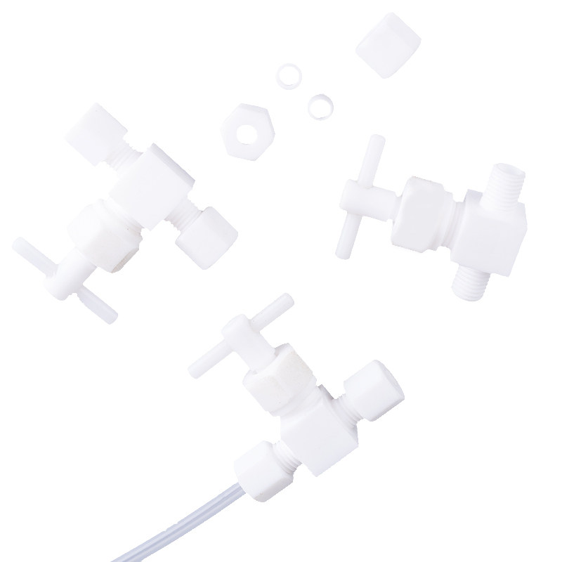 四氟卡套针阀特氟龙流量调节阀PTFE两通阀1/8管4MM6MM8MM10MM12管