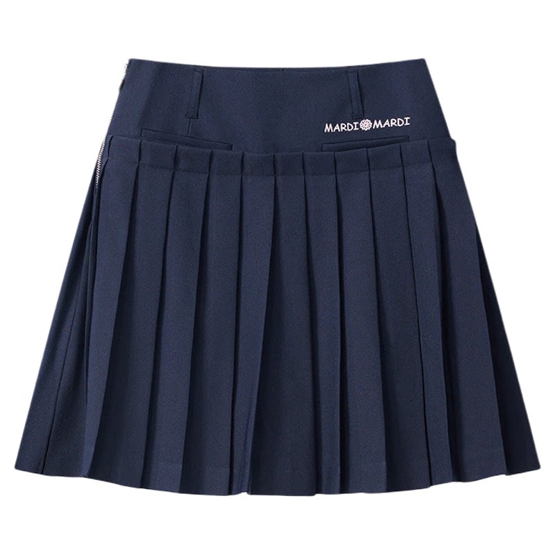 MARDI蝴蝶结女士学院风百褶半身裙女短裙藏蓝色A字裙高腰显瘦裙子