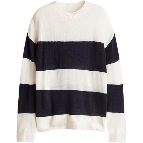 HM女装毛针织衫冬季条纹时尚休闲宽松中长款套衫1226252