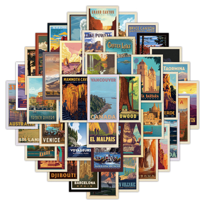 50张世界国家风景景装饰防水贴纸