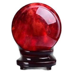天然红色水晶球摆件鸿运当头熔炼大红吉祥珠办公室火属性高端装饰