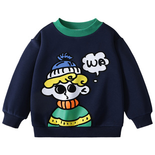 MQDmini儿童加绒卫衣2025新款冬季男童加厚上衣女童宝宝保暖冬装