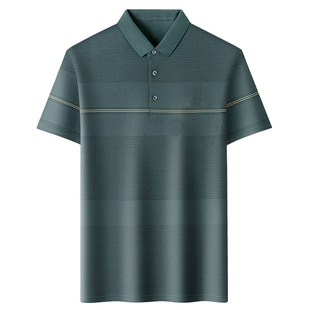 爸爸夏装短袖t恤冰丝棉中年男士翻领Polo衫中老年男装夏季上衣服