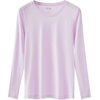 宜而爽女士超薄纯棉圆领秋衣秋裤中老年宽松线衣线裤精梳棉毛衫裤