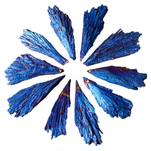 不死鸟尾翼蓝色羽毛火焰电气矿石黑玺镀彩虹钛晶原石家居饰品摆件