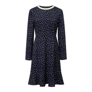 颜域碎花收腰长袖连衣裙女2026春装新款轻熟风优雅减龄气质短裙