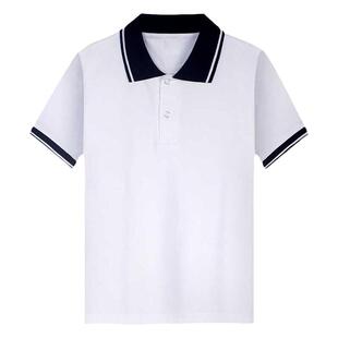 中小学生校服短袖T恤夏季纯棉中大童藏青翻领白色polo衫校服上衣