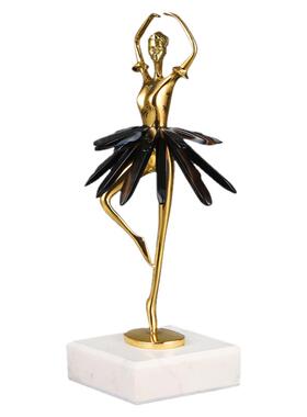 欧式轻奢芭蕾舞蹈女孩人物黑水晶玛瑙家居摆件客厅玄关酒柜软装饰