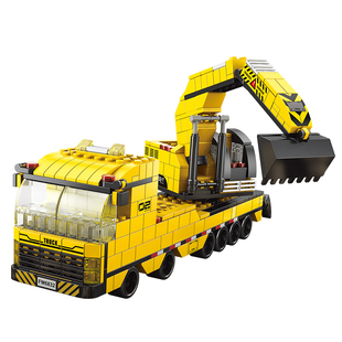 中国积木儿童益智拼装工程车系列男孩拼插汽车模型小颗粒拼图礼物