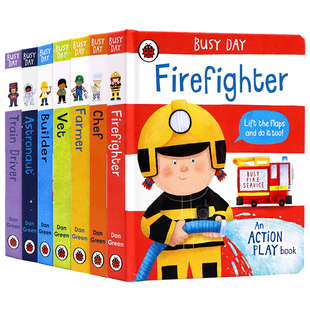 小瓢虫职业认知启蒙翻翻书12册 英文绘本启蒙 Busy Day Builder Chef Vet忙碌的一天 建筑工人厨师宠物医生宇航员机关操作英文原版