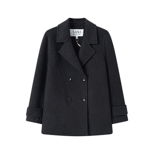 SANI奥莱绵羊毛双面呢大衣秋冬高级感翻领双排扣拉绒毛呢外套女