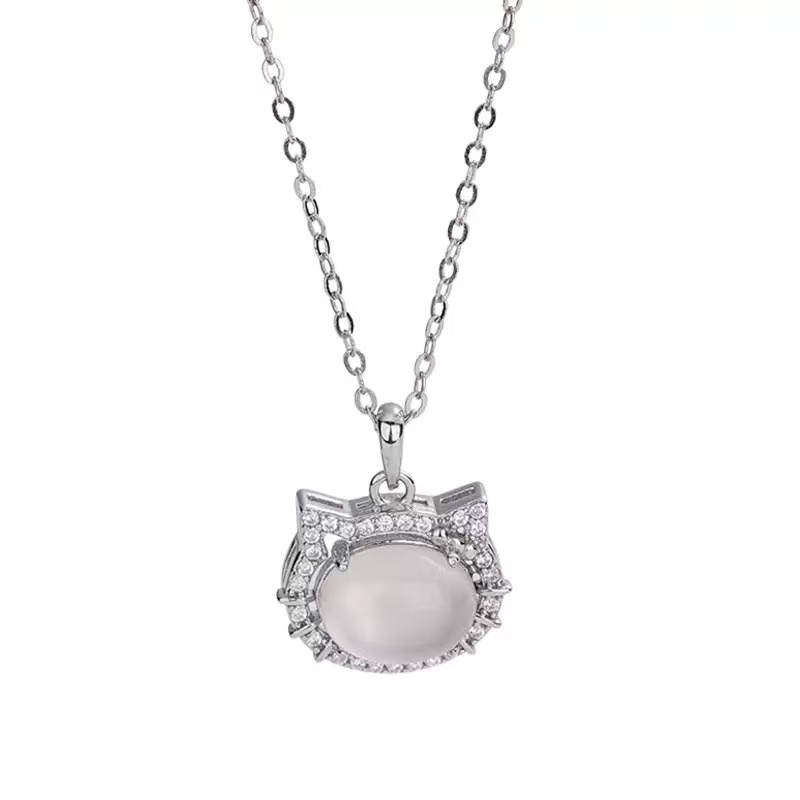 可爱小猫咪玉髓纯银项链女轻奢小众设计高级感甜美送女生生日礼物