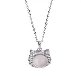 可爱小猫咪玉髓纯银项链女轻奢小众设计高级感甜美送女生生日礼物