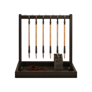 实木毛笔挂架学生书法国画桌面收纳架悬挂式文昌笔托中式装饰摆件