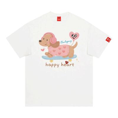 查尔斯桃心滑板狗印花短袖t恤男