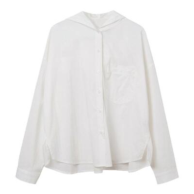 布景连帽贴袋长袖宽松衬衣薄外套
