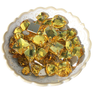 平底倒边平扣双孔金黄色精品钻饰水滴马眼斧形卫星正方异形手缝钻