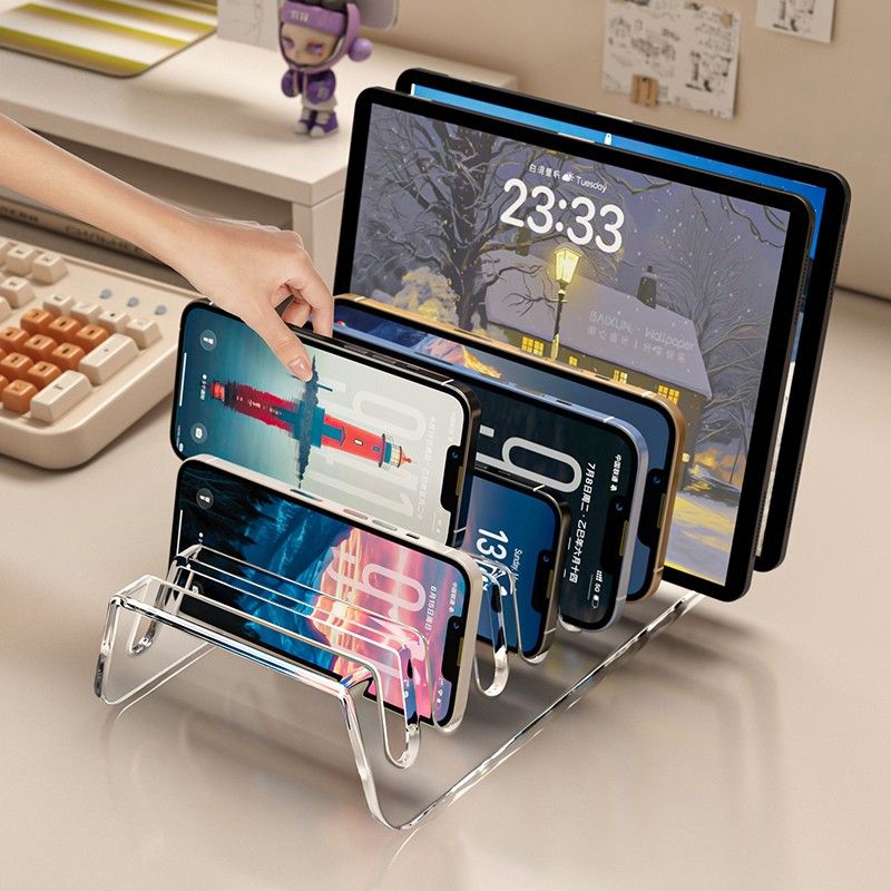 手机收纳盒分格桌面充电存放支架工作室平板亚克力多台手机置物架