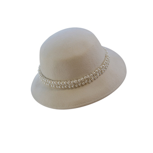 白色珍珠羊毛礼帽女英伦名媛复古优雅法式秋冬羊毛呢韩版百搭帽子