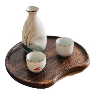 日式烧桐木实木托盘茶盘茶托半月造型水果盘木碟点心盘坚果蛋糕盘