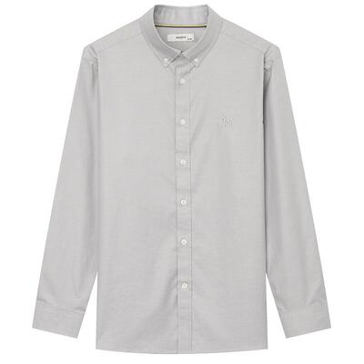 Hazzys哈吉斯秋季男士修身版休闲衬衣简约商务通勤长袖纯色衬衫