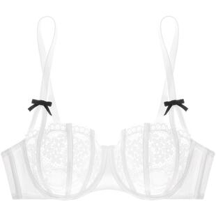 好奇蜜斯睫毛内衣女性感薄防下垂法式纯欲蕾丝文胸罩套装白兔耳杯