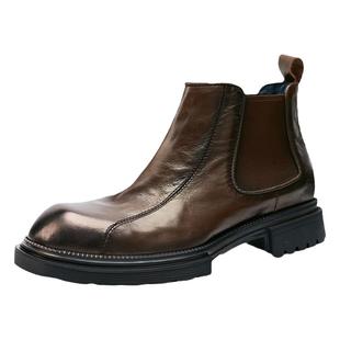 胎牛皮马丁靴男时尚高帮套筒时尚短靴复古潮流厚底户外休闲靴子男