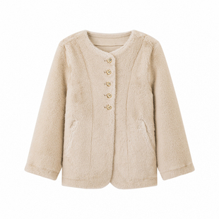 超级文 断云依水千金气质宽松显瘦保暖皮毛一体外套女微胖大码