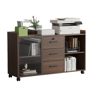 办公室打印机柜文件柜办公区边柜侧柜茶水矮柜透明门可移动落地柜