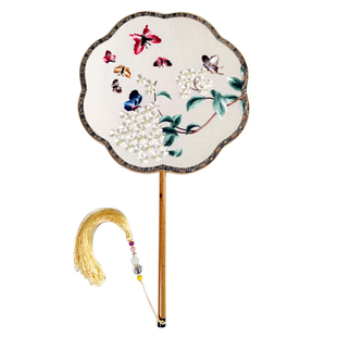 双面中式扇子古风汉服配饰中国风苏州刺绣婚庆圆形红木喜扇礼品