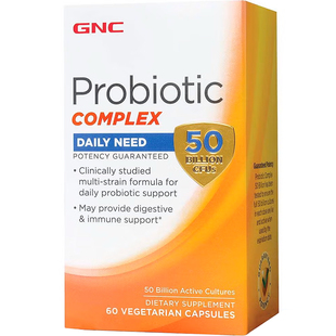 美国GNC活性益生菌500亿60粒素食胶囊低聚果糖PROBIOTIC肠道健康