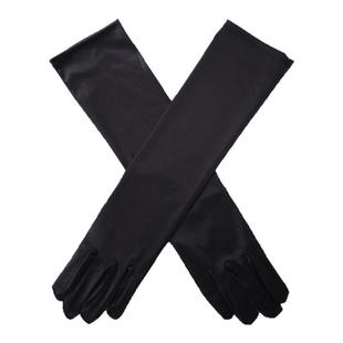 黑色加长款有指过衬手套cos舞台表演色丁弹力缎面婚纱礼服饰配件