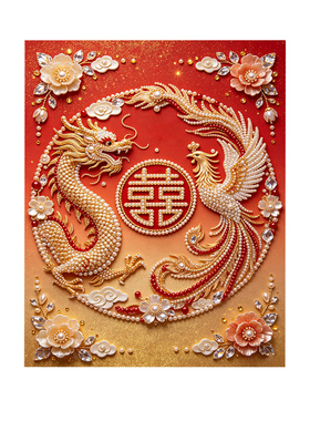 2026新款龙凤呈祥珍珠钻石贴画