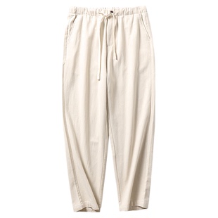 定织棉麻混纺!春夏男士纯色透气舒适亲肤抽绳宽松直筒休闲裤长裤